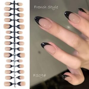 Black French Glossy Nails