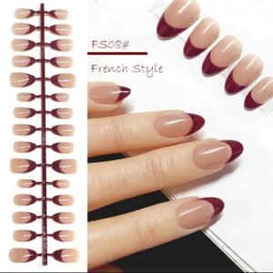 Maroon French Glossy Nails