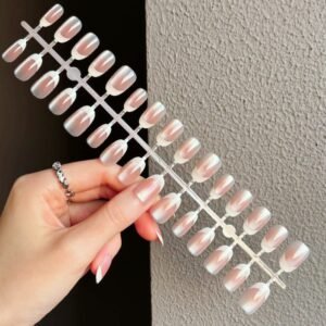 Coffin Cat Eye French Nails