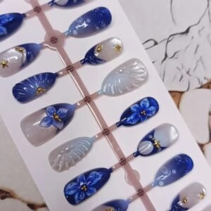 Blue & Sky Blue Floral Press-On Nails