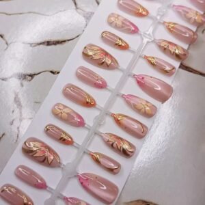Golden Floral Press-On Nails
