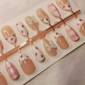 Handmade Strawberry Bow Press-On Nails